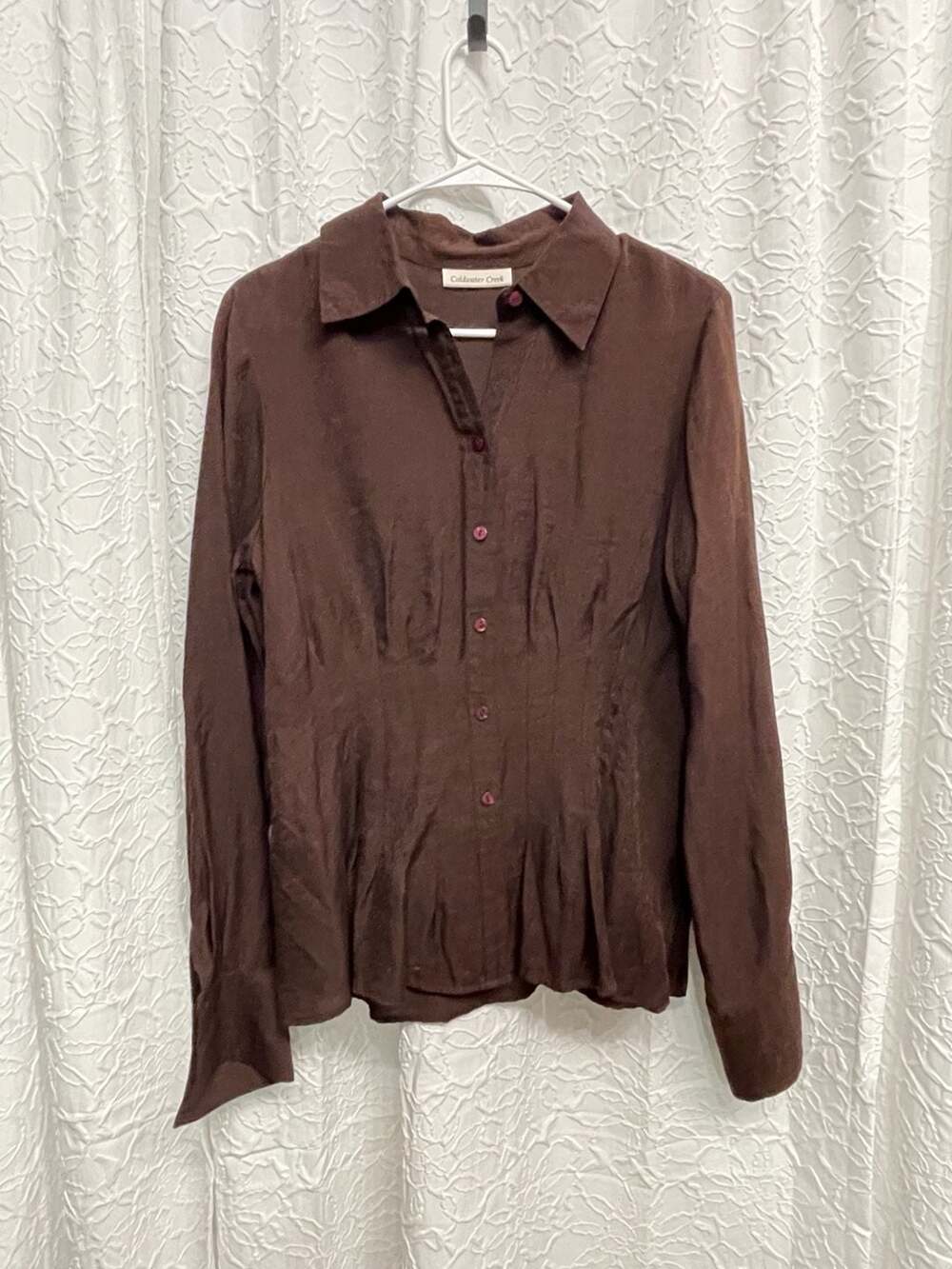 Coldwater Creek Button Down Shirt Size M 10-12 Brown Long Sleeve Fitted